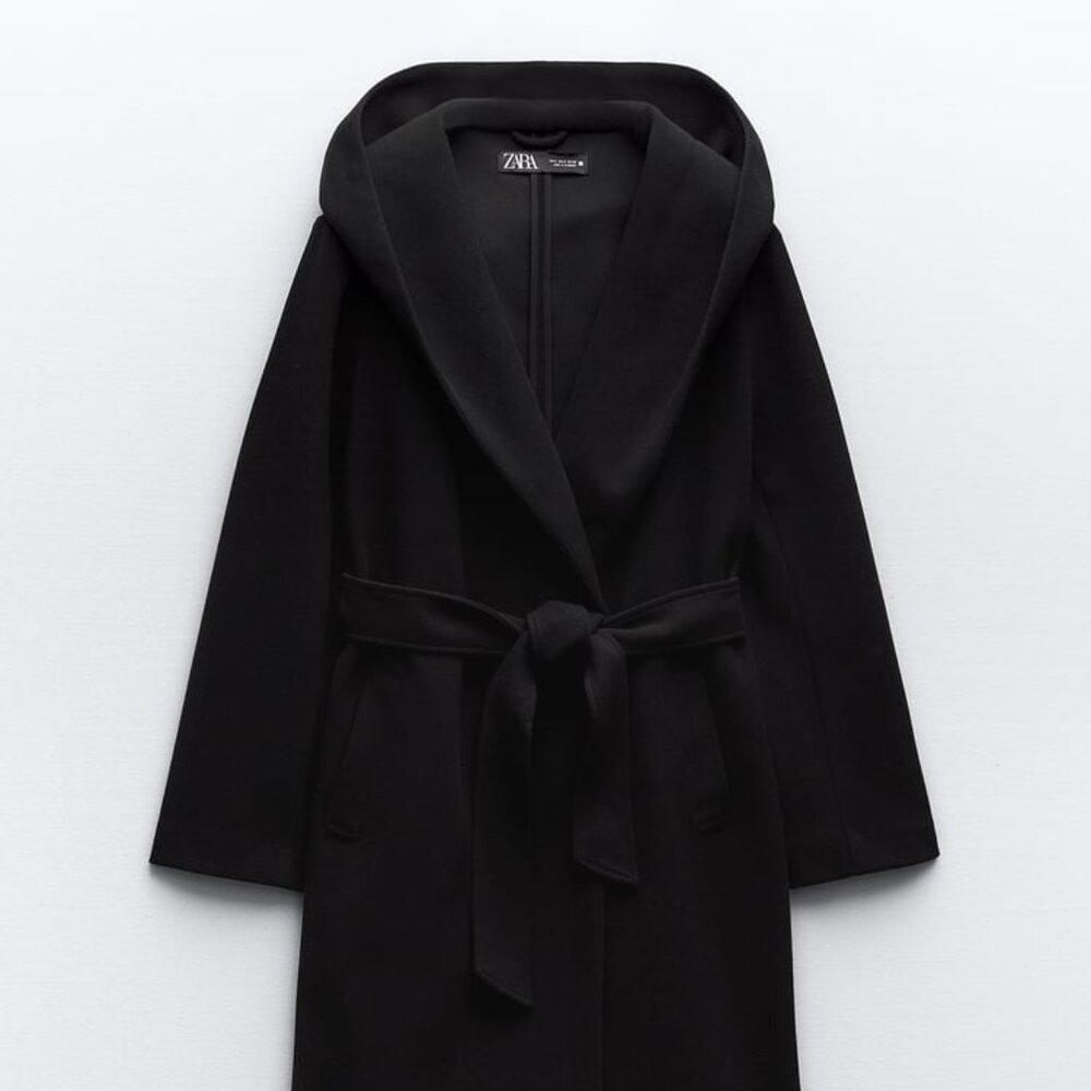 Zara Women's Hooded Coat Black Sz XS